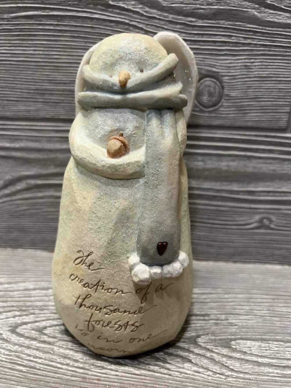 Foundations Enesco Karen Hahn Sparkly Snowman Angel With Acorn Figurine 2004